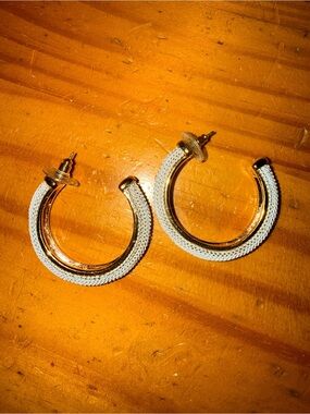 Gold Hoop Earrings with White Braided Detail - Women's Jewelry